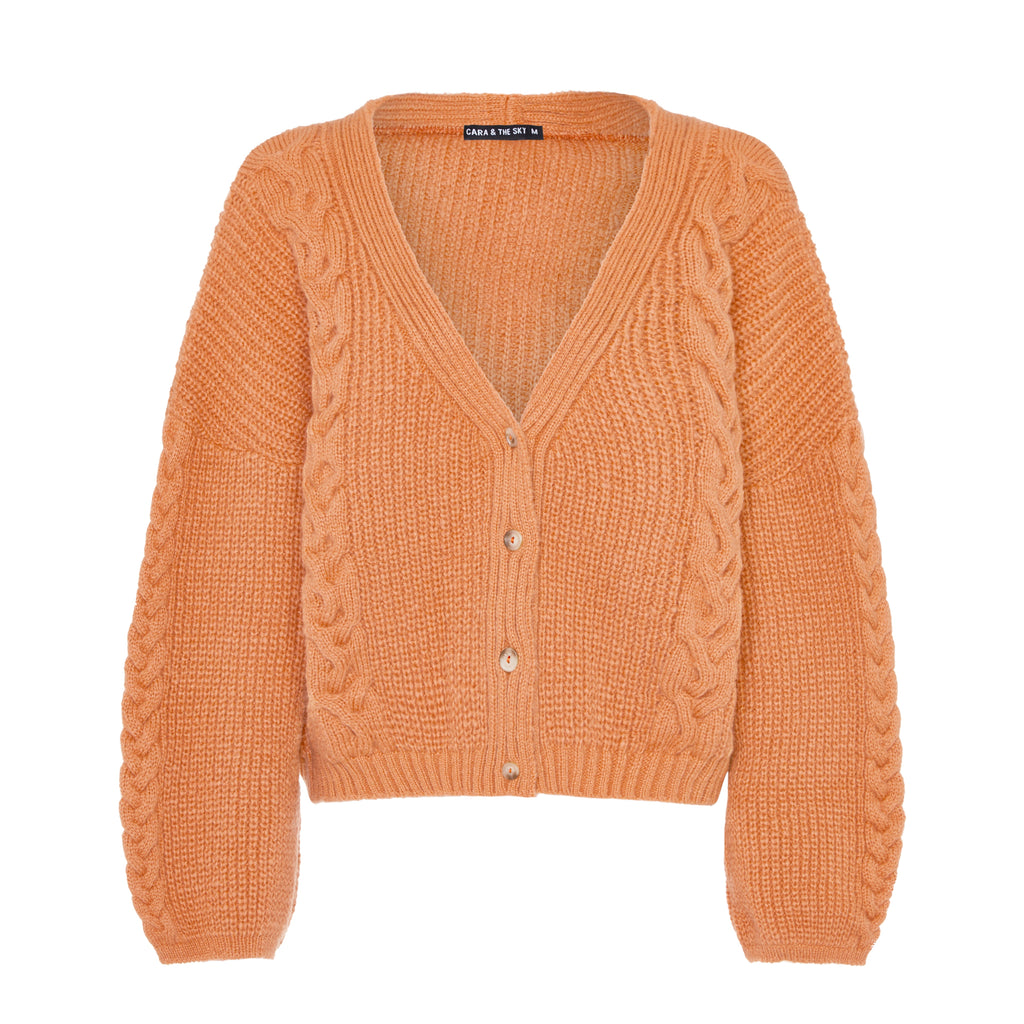 Sienna Cable Co-Ord Cardigan - Apricot - Cara & The Sky