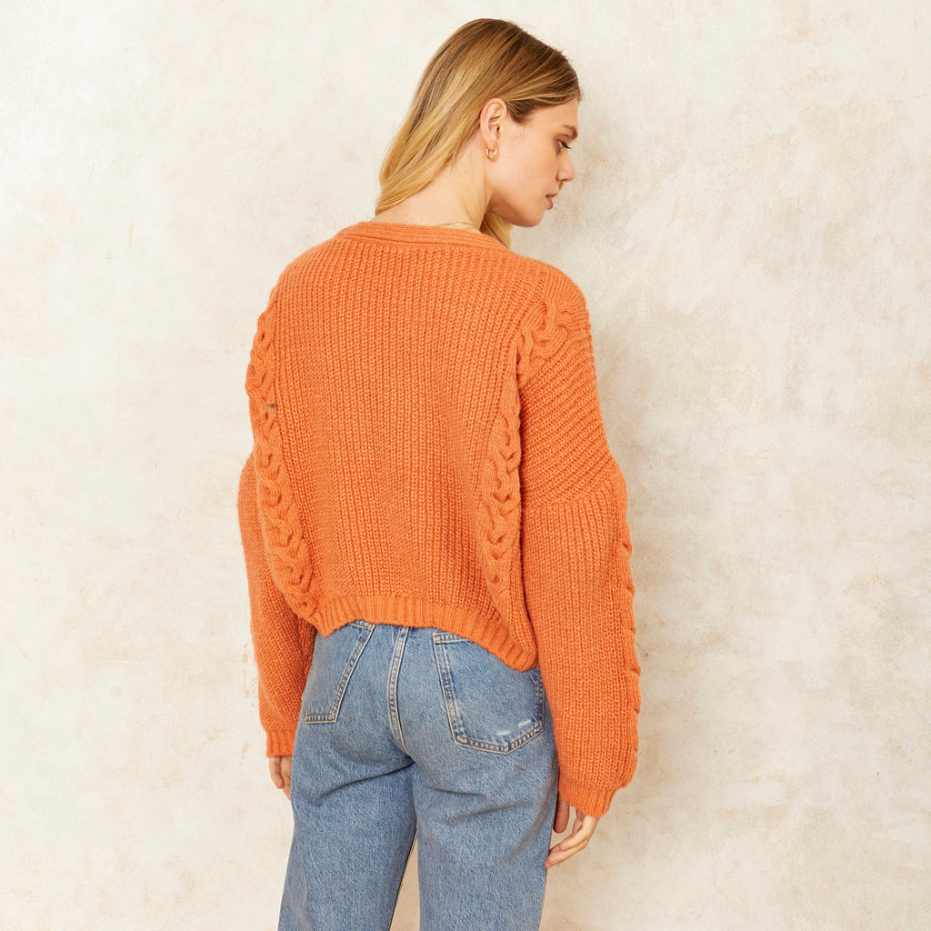 Sienna Cable Co-Ord Cardigan - Apricot - Cara & The Sky