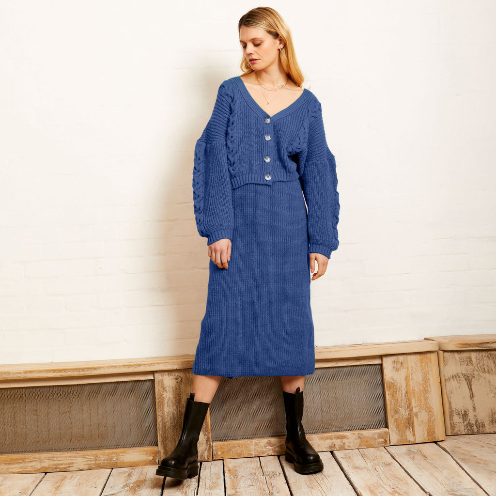 Sienna Cable Co-ord Cardigan - Denim - Cara & The Sky