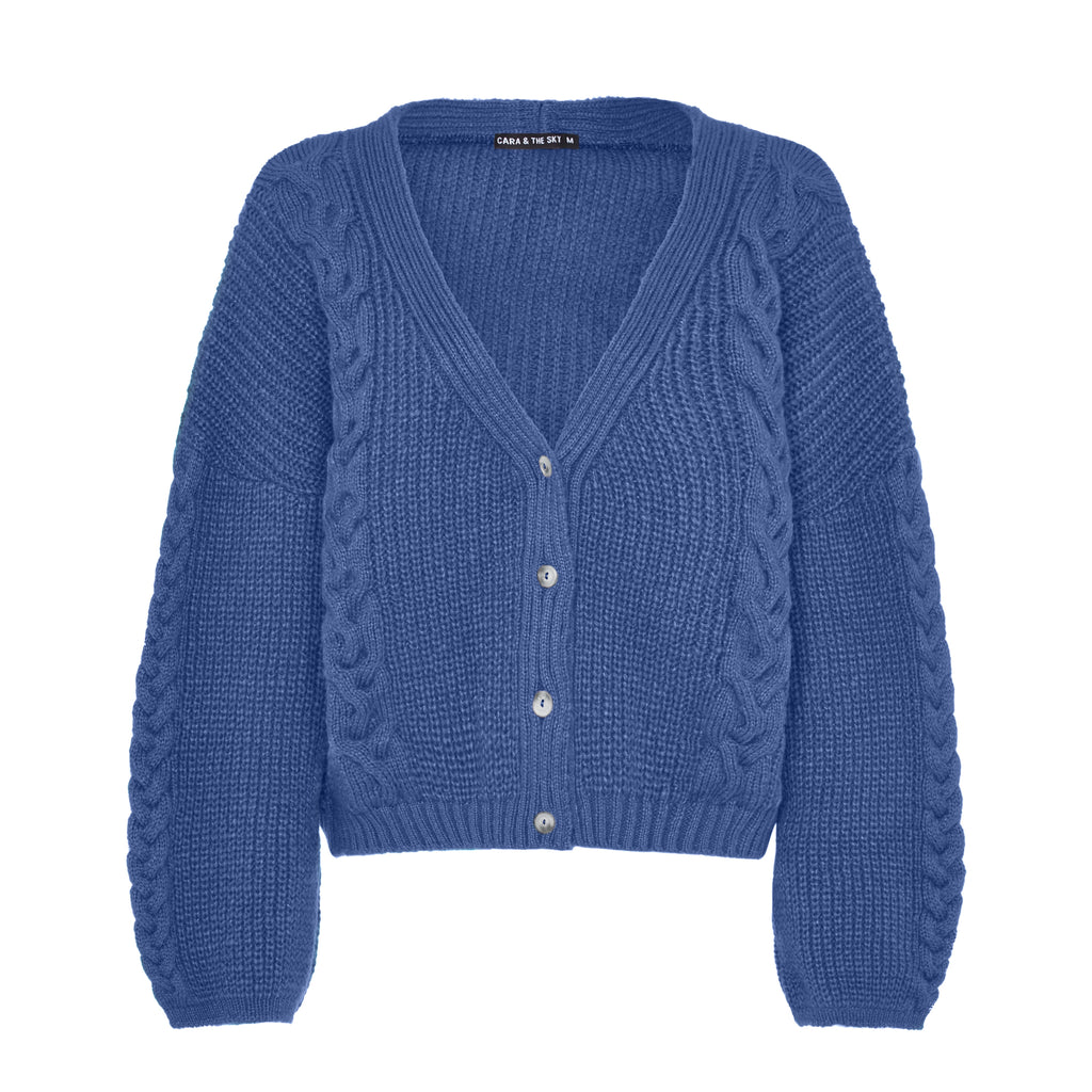 Sienna Cable Co-ord Cardigan - Denim - Cara & The Sky