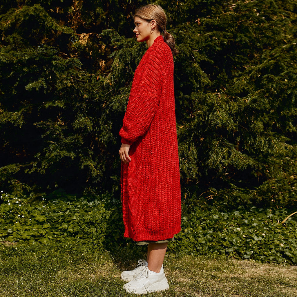 Stevie Cable Balloon Sleeve Maxi Cardigan - Burnt Orange - Cara & The Sky