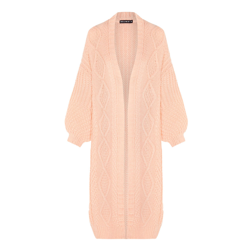 Stevie Cable Balloon Sleeve Maxi Cardigan - Peach - Cara & The Sky