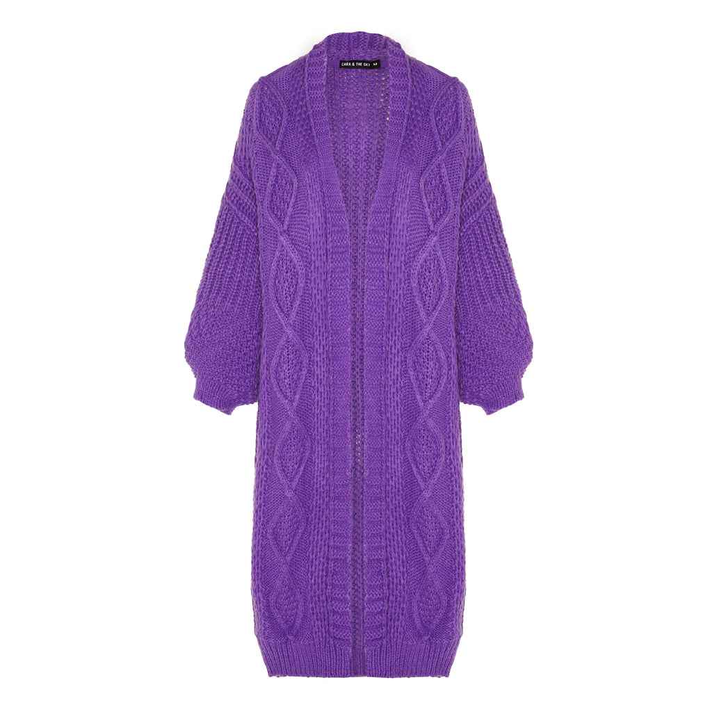 Stevie Cable Balloon Sleeve Maxi Cardigan - Purple - Cara & The Sky