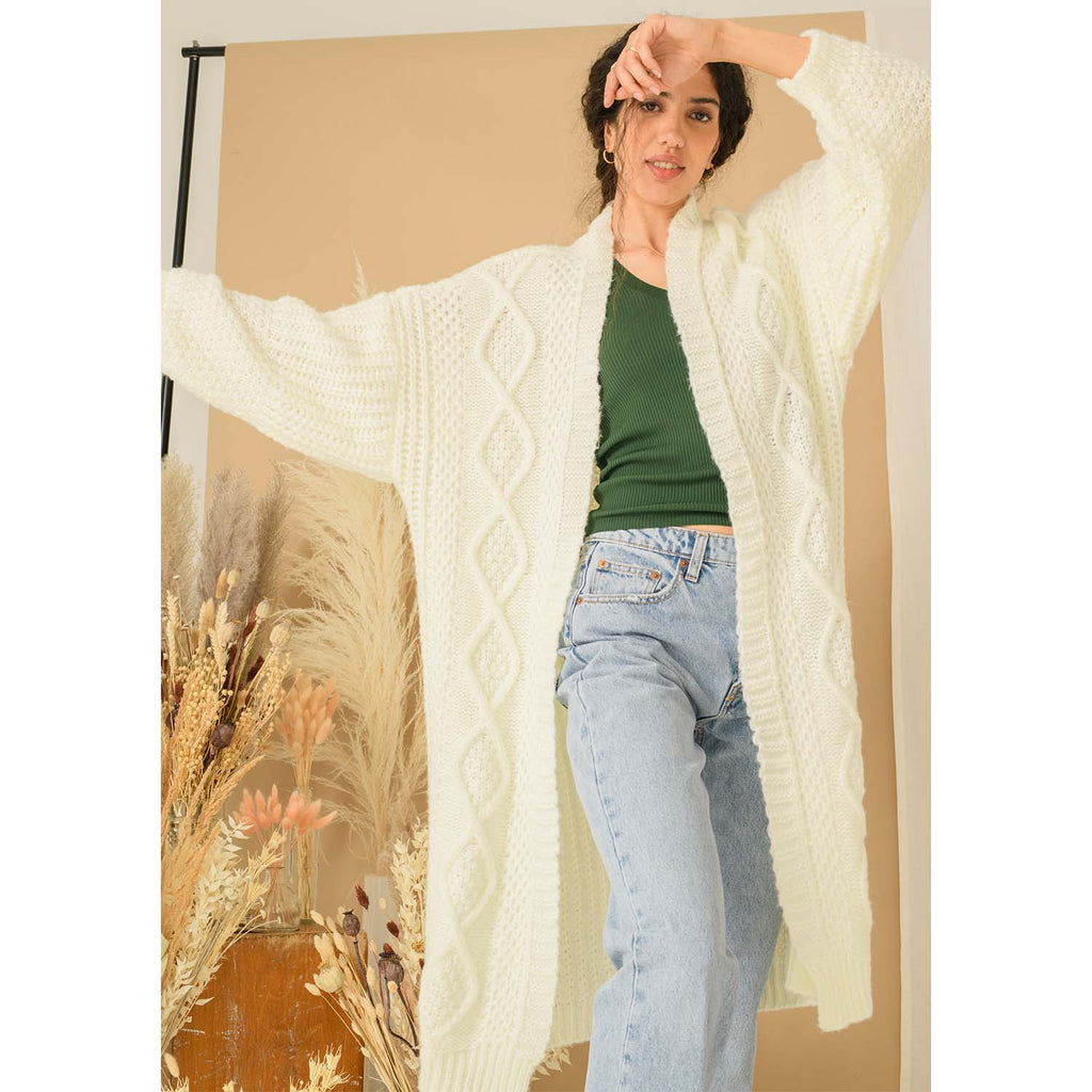 Stevie Cable Maxi Cardigan - Winter White - Cara & The Sky