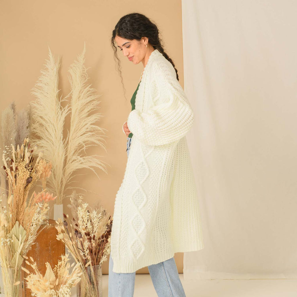 Stevie Cable Maxi Cardigan - Winter White - Cara & The Sky