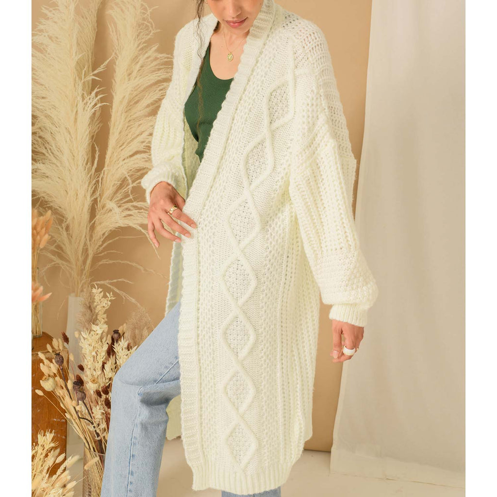 Stevie Cable Maxi Cardigan - Winter White - Cara & The Sky
