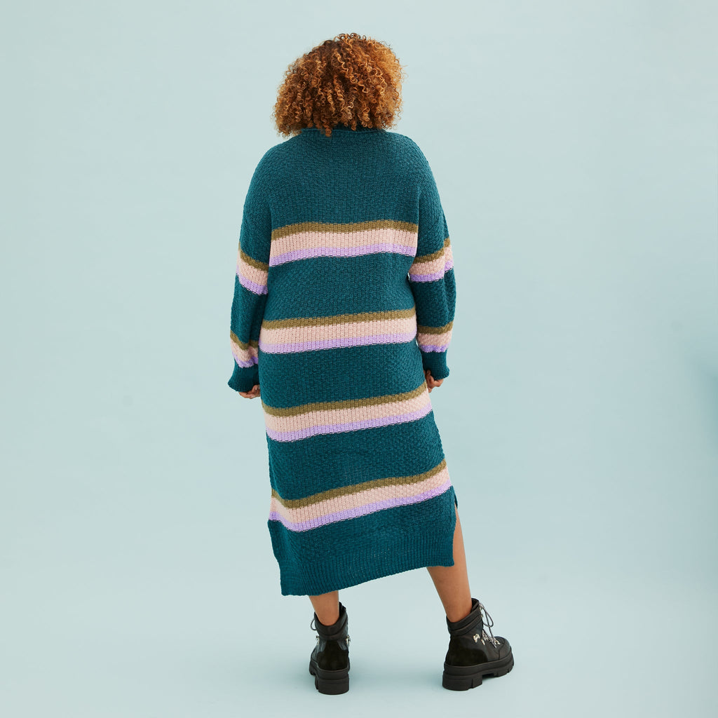 Tanya Roll Neck Stripe Knitted Midi Dress - Teal - Cara & The Sky