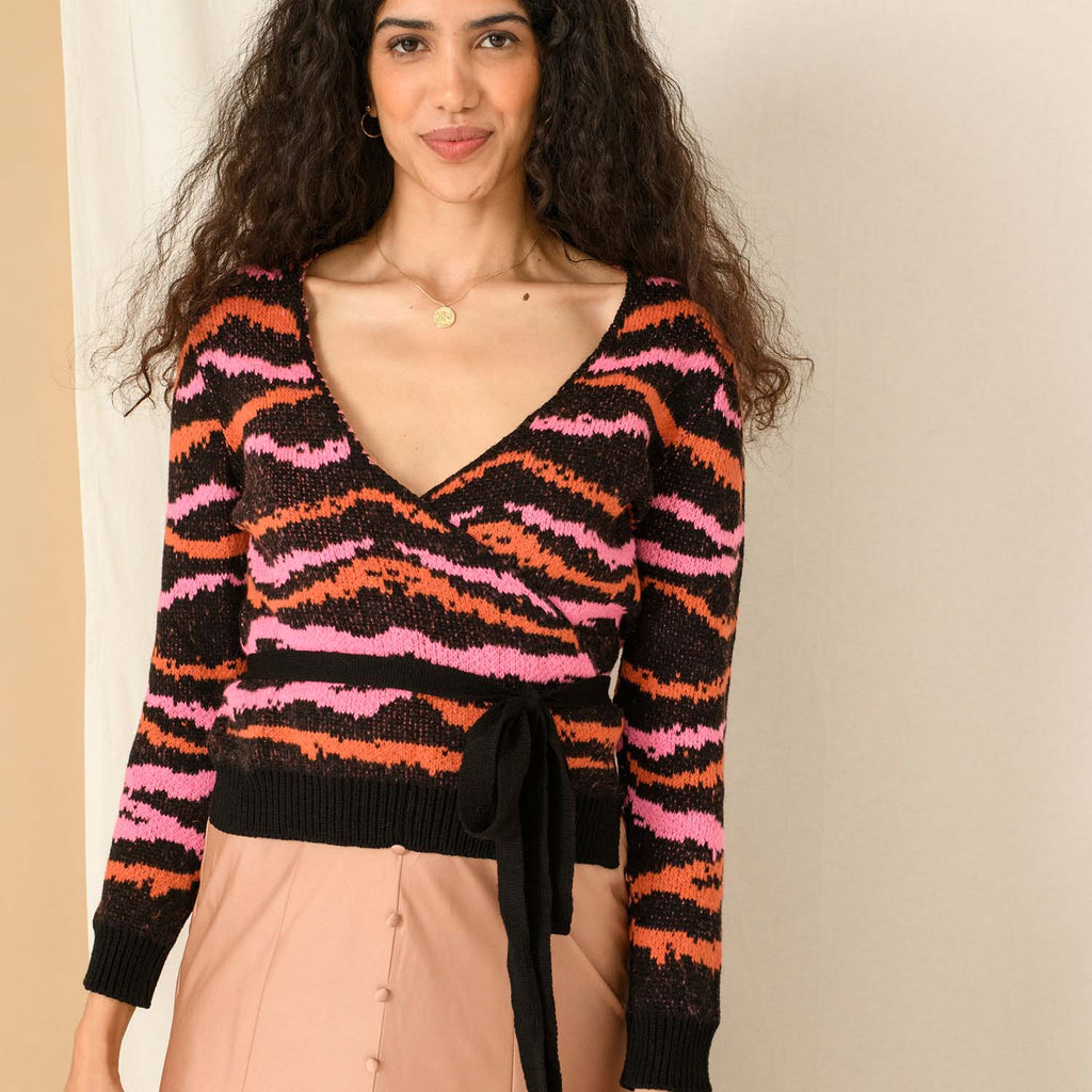 Yvette Zebra Intarsia Wap Jumper - Black - Cara & The Sky