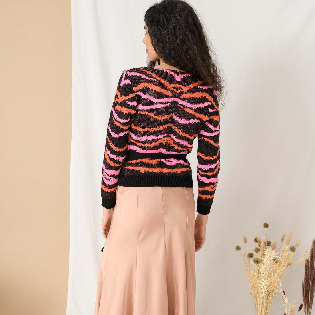 Yvette Zebra Intarsia Wap Jumper - Black - Cara & The Sky