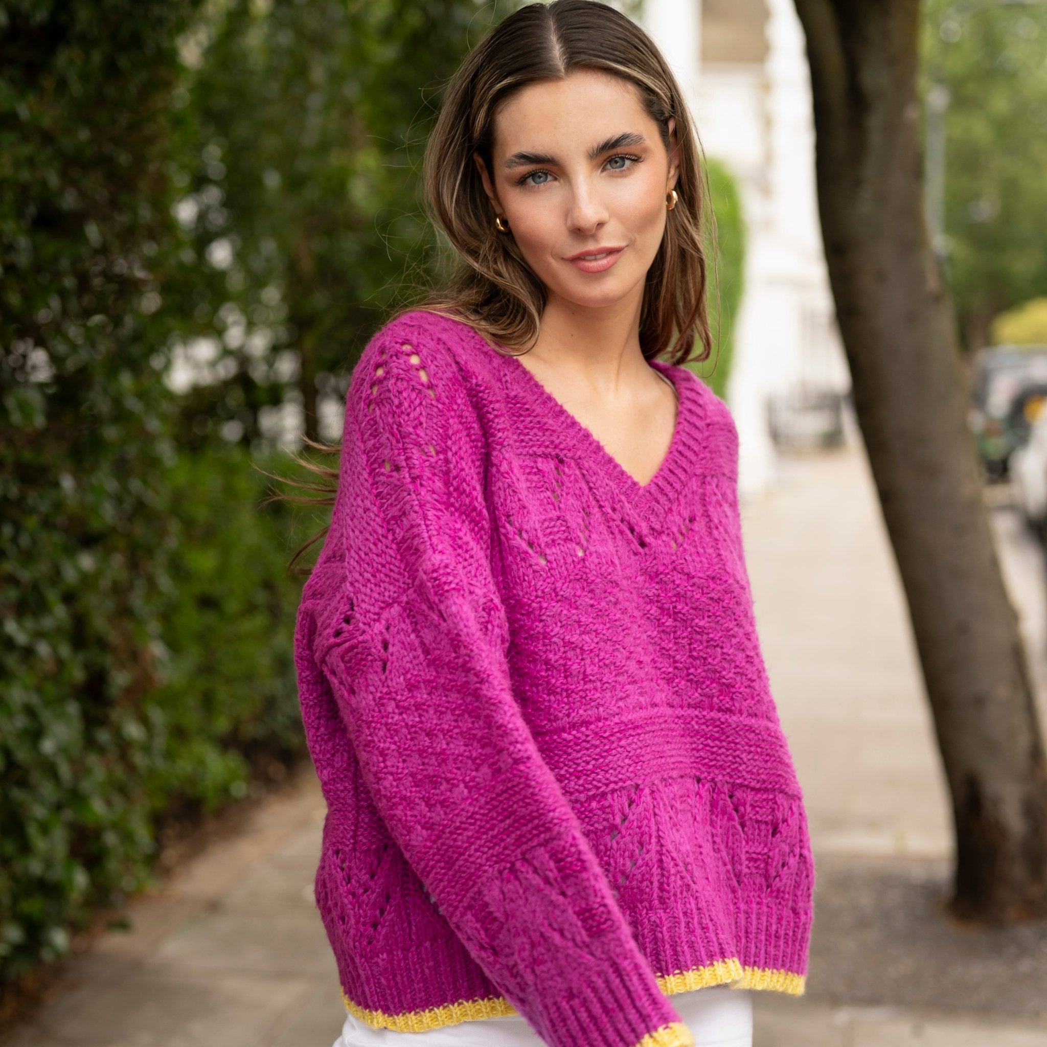 Pink Volume Sleeve Pointelle Panel Jumper